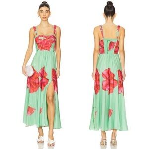 Charo Ruiz Ibiza Crissy Long Dress in Green Blossom XS